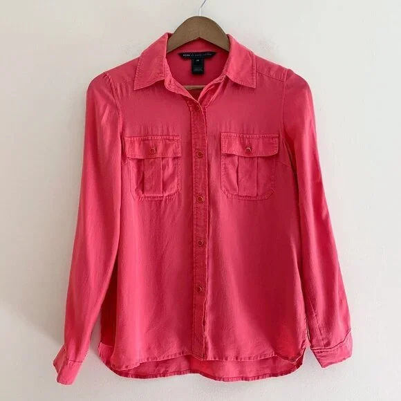 Marc by Marc Jacobs Neon Pink Button Front Silk Blouse XS - Picture 1 of 8